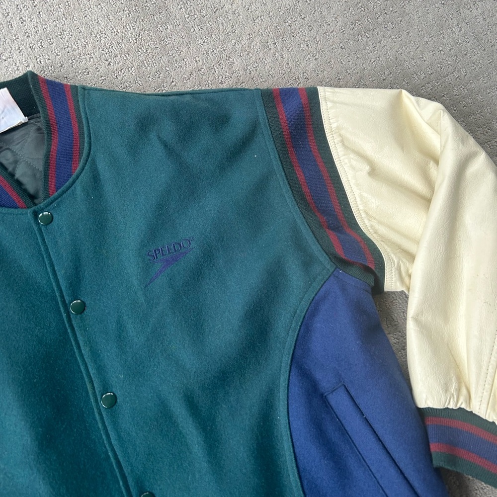 Vintage 90s Speedo varsity letterman bomber coat men’s large - Picture 3 of 10